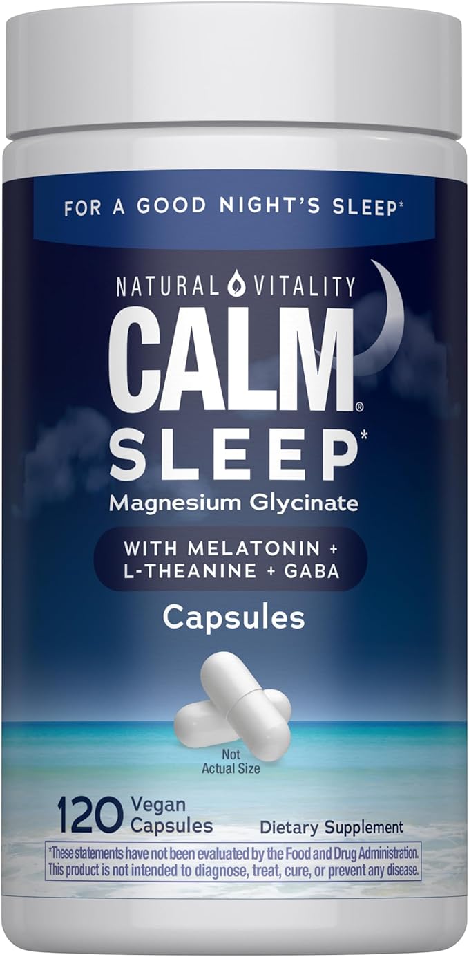 Natural Vitality Calm Sleep Capsules | Magnesium with Melatonin L-Theanine &amp GABA Supplement | for a Good Night's Sleep | Non-GMO Gluten Free &amp Vegan | 120 Count