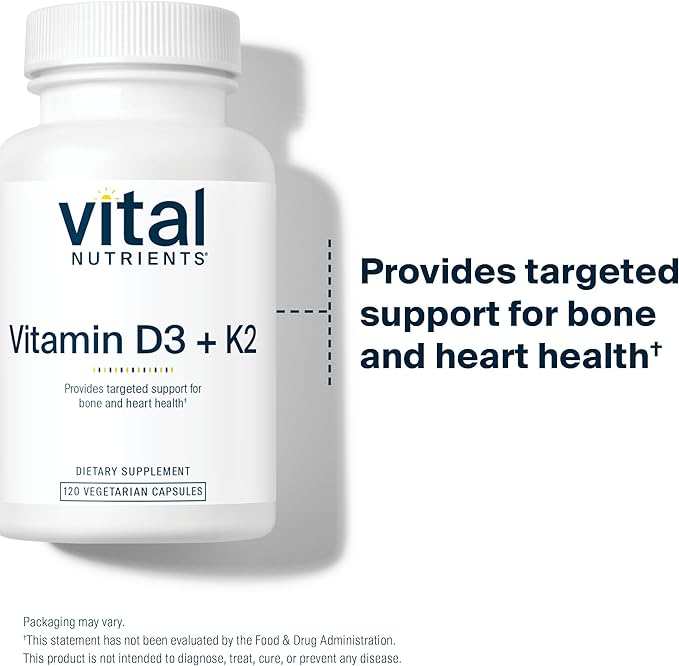 Vital Nutrients Vitamin D3 + K2 | 2000 IU | Vitamin D3 K2 Supplement | Vitamin D Complex for Healthy Calcium Levels Muscle &amp Bone Health | Gluten Dairy Soy Free | 120 Capsules