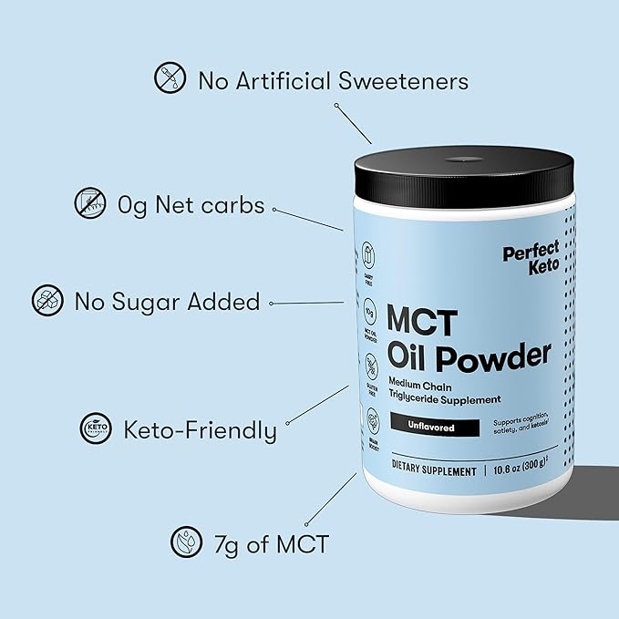 Perfect Keto 7g MCT Oil Powder Medium Chain Triglycerides Supplement Non Dairy Coffee Creamer for Keto Diet Ketogenic MCT Oil Mix for Coffee Smoothie Protein Shakes Tea Unflavored 30 Servings