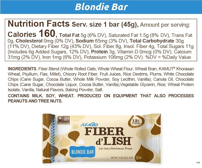 NuGo Fiber d'Lish Blondie 12g High Fiber 160 Calories 16 Count
