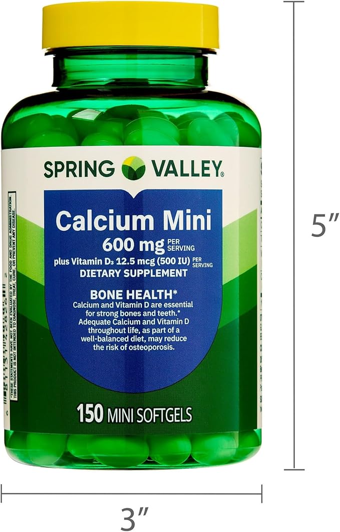 SV Calcium 600mg with Vitamin D3 Bone &amp Teeth Support 150 Mini Softgels – Easy to Swallow Gluten-Free Non-GMO Set by Basketgoods