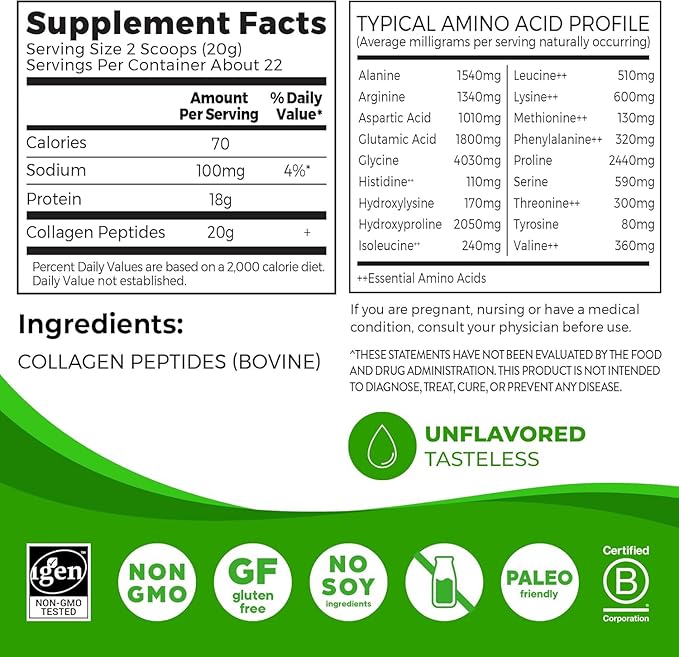 Orgain Creatine Monohydrate Powder 17.64 Oz (100 Servings) &amp Collagen Peptides Powder 1lb (20g Grass Fed) Bundle - Unflavored Non-GMO Supplements for Muscle Brain Skin &amp Joint Support