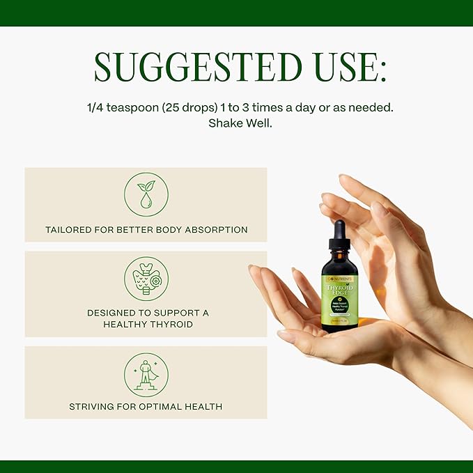 Go Nutrients Thyroid Edge – Thyroid Support for Women &amp Men - Natural Herbal Blend Supplement Rich in Iodine for Energy &amp Enhanced Wellness - High Absorbing Liquid Drops 2oz Bottle