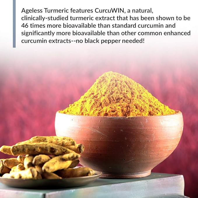 BioTrust Ageless Turmeric Supplement - CurcuWIN Turmeric Curcumin with Ginger Extract - 46x More Bioavailable High Absorption Long Lasting - Antioxidant Support (60 Capsules) (Pack of 2)