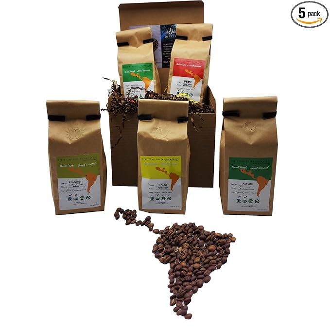 Coffee Gift Set Las Americas 5 Pack 12oz Gourmet Organic Medium Roast whole Bean with Best Beans From Mexico Guatemala Peru Colombia and Brazil 60oz