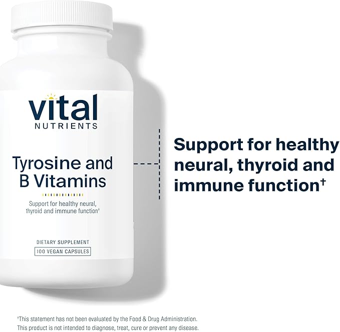 Vital Nutrients Tyrosine and B Vitamins - Thyroid Immune and Nerve Support Formula - Adrenal Support Complex - Gluten Dairy Soy Free - Non-GMO - 100 Capsules