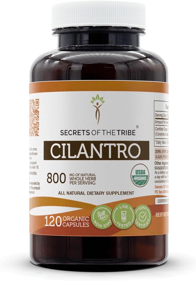Secrets of the Tribe Cilantro USDA Organic Capsules | Certified Organic Vegetarian Capsules Herbal Dietary Supplement | Coriandrum Sativum Dried Leaf (120 Count)