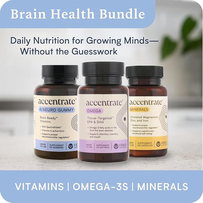 Accentrate Neuro Gummy for Kids | Supports Attention &amp Mood | Folinic Acid &amp Methylfolate | Complete Vitamin B Complex with SpectraFolate™ | MTHFR Supplement | No Artificial Ingredients | 30 G