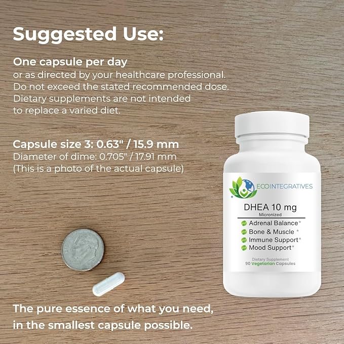 DHEA 10 mg Micronized Supplement – DHEA for Hormonal Balance Adrenal Health Bone &amp Muscle Health for Men &amp Women – Non-GMO Gluten-Free Soy-Free – 90 Vegetarian Capsules
