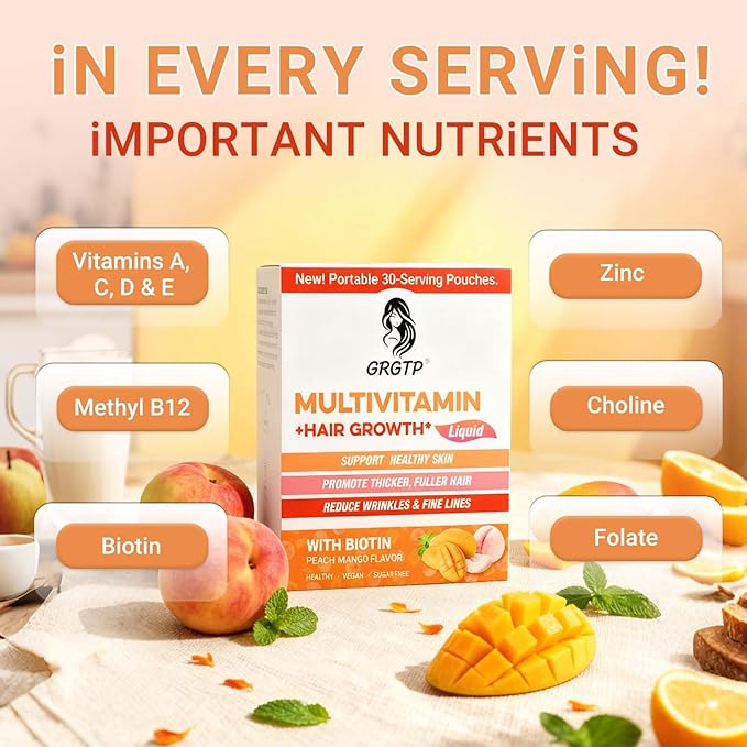 Liquid Multivitamin + Hair Growth | Biotin 10000mcg | Support Healthy SkinPromote ThickerFuller HairReduce Wrinkles &amp Fine Lines | 15.22 Fl Oz
