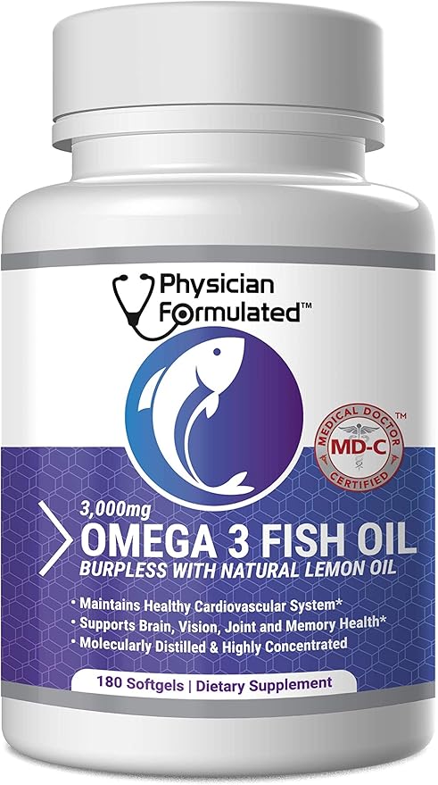Fish Oil Omega 3 3000mg per Serving - 915mg Epa 630mg Dha 2000mg Total Omega 3 6 9 XL - 180 Capsules