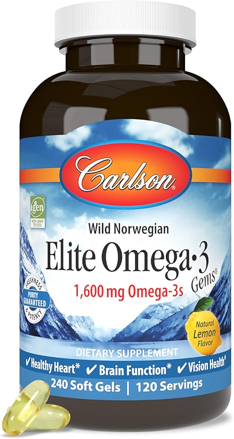 Carlson Laboratories Laboratories Elite Omega 3 Gems 1250mg Lemon Flavored 240 Softgels
