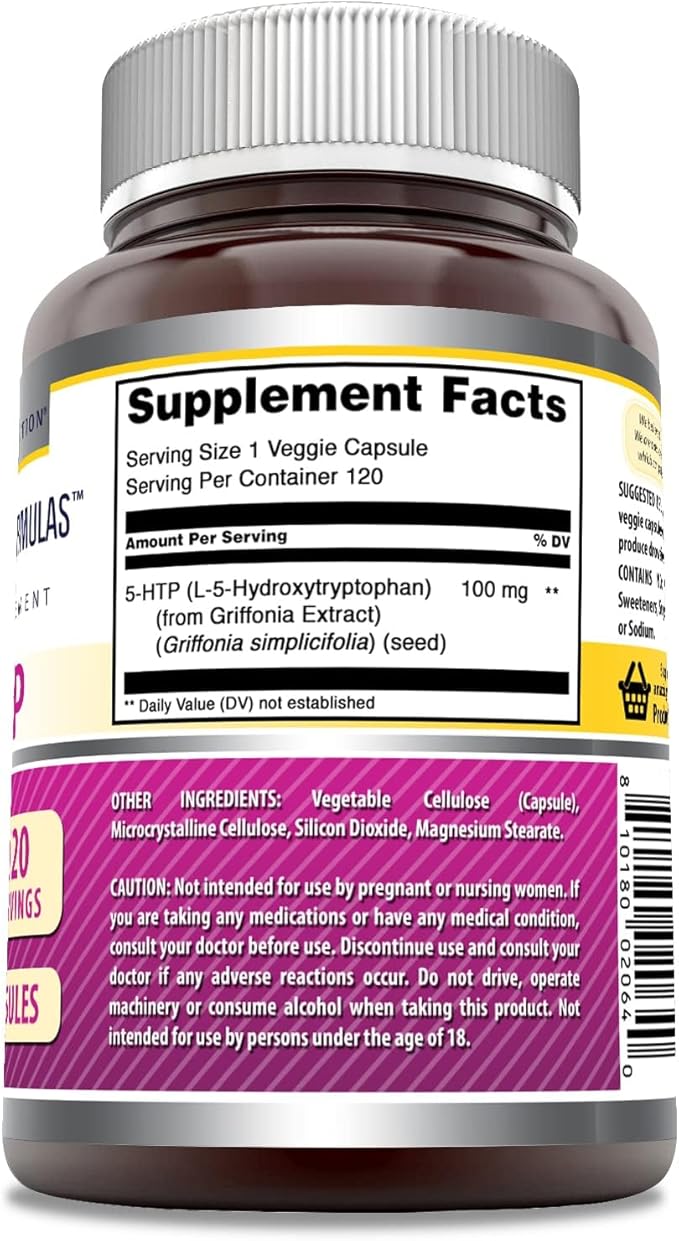 Amazing Formulas 5-HTP (Hydroxytryptophan) Supplement | 100 Mg Per Serving | Veggie Capsules | Non-GMO | Gluten Free | Made in USA (2 Pack 120 Count)