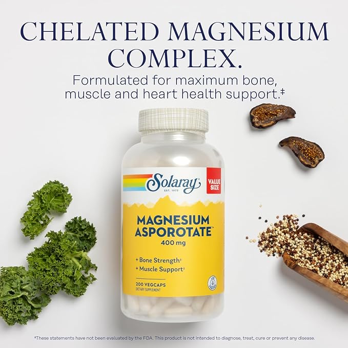 Solaray Magnesium Asporotate 400 mg | Aspartate Orotate &amp Citrate Complex | Healthy Heart Muscle Nerve &amp Circulatory Function Support | 200 VegCaps