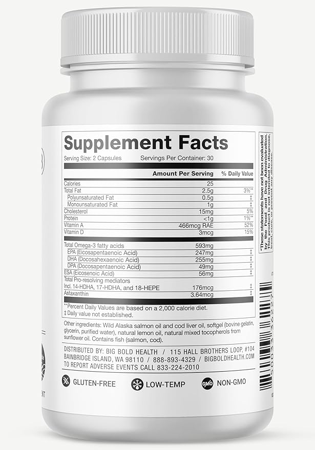 BIG BOLD HEALTH Omega-3 Rejuvenate Wild Alaskan Fish Oil Supplement with PRMs ⎹ EPA DHA &amp DPA Fatty Acids ⎹ Vitamins A and D to Support Immune Balance &amp Brain Wellness (60 Softgels)