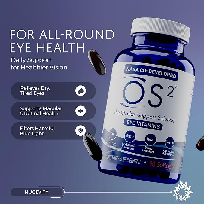 OS2 Ocular Support Solution - Patented Eye Vitamins for Macular Health Dry Eye and Blue Light - Lutein Zeaxanthin Omega 3 Astaxanthin and AREDS2 Supplements Co-Developed by NASA 90 ct