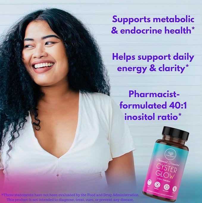Cyster Glow 9-in-1 Women’s Inositol Complex – Myo &amp D-Chiro Inositol 40:1 – Pharmacist-Formulated Daily Wellness Support.