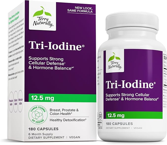 Terry Naturally Tri-Iodine - Support Thyroid Health - Aids Hormone Balance with Molecular Iodine from Kelp - Features Potassium Iodide &amp Sodium Iodide - Brain &amp Energy Support - 12.5mg 180 Ca