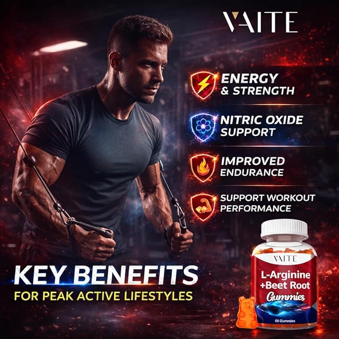 VAITE L Arginine Supplement Beet Root Gummies - Double Strength Energy Boost Circulation Support and Stamina Organic Chewable Beets Supplements for Men and Women Vegan Gummy Non-GMO Sugar-Free