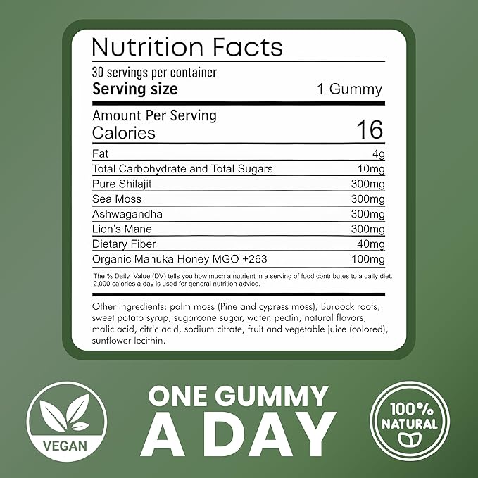 Cured 4 in 1 Gummies for Vitality with Pure Himalayan Shilajit for Men &amp Women Lions Mane Mushroom and Sea Moss Ashwagandha Supplements | Vegan &amp Non-GMO Neuropathy Supplements | Made in Ame