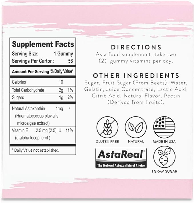 Astaxanthin and Vitamin E Gummies - Collagen Boosting Antioxidant Gummy Bear Supplement for Immune Support Anti-Aging Skincare Vitamins for Glowing Skin and Hair
