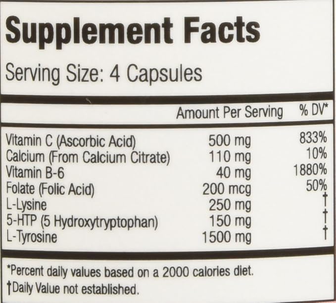 Nattura 5-HTP Supreme - for Positive Mood Relaxation and Appetite Control - with 5-HTP L-Tyrosine L-Lysine Vitamin B6 Folate (Folic Acid) Vitamin C (Ascorbic Acid) Calcium - 90 Capsules
