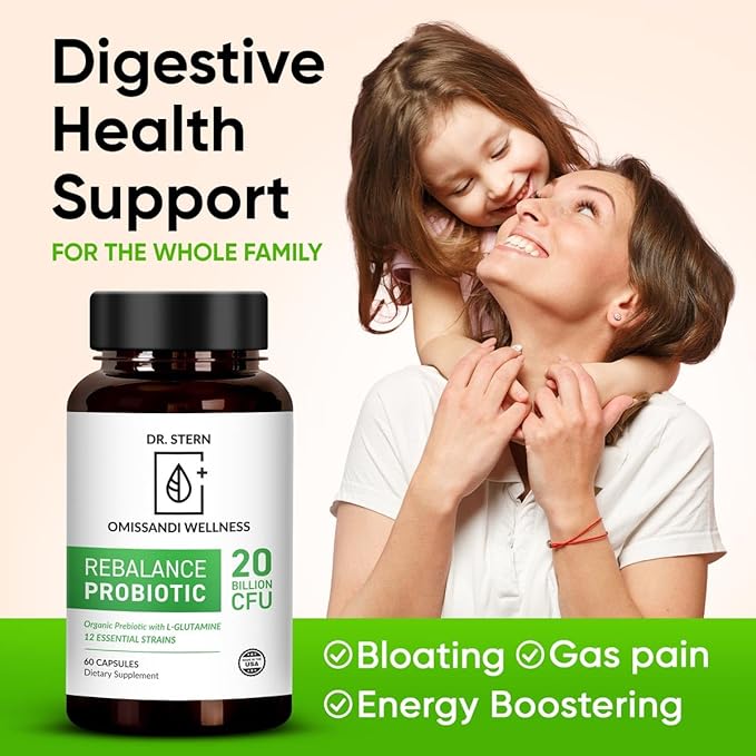 OMISSANDI-WELLNESS Rebalance Probiotic Supplement - Dr. Ian Stern Formulated - for Superior Digestion &amp Immunity - W/ Organic Prebiotic &amp L-Glutamine - 20 Billion CFU - 60 Caps