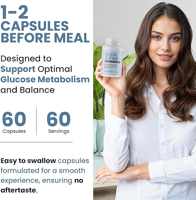 OPTIVIDA Sugr-2-Fibr - Natural Blood Sugar Support Supplement with Enzyme Technology - Glucose Support Supplement - Sugar to Fiber for Gut &amp Energy Levels - Blood Sugar Supplement - 60 Vegan Capsu