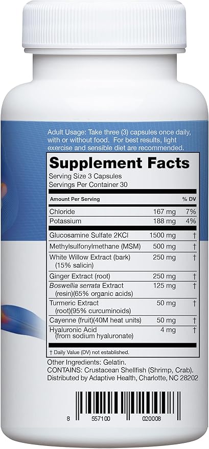 Instaflex Joint Support Supplement for Men and Women - Glucosamine MSM White Willow Turmeric Ginger Cayenne Hyaluronic Acid - 90 Capsules
