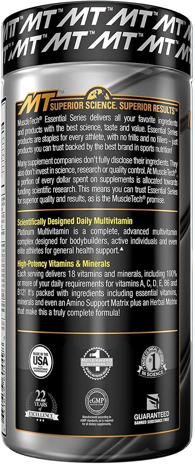 MuscleTech Creatine Monohydrate Powder Platinum Pure Micronized Muscle Recovery + Builder &amp Platinum Multivitamin for Immune Support 18 Vitamins &amp Minerals