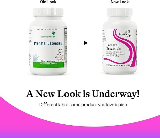 Seeking Health Prenatal Essentials Chewable - Prenatal Support Supplement with Riboflavin - Formula Supports Immune Health &amp Methylation - B12 Supplement to Support Genetic Development - 60 Tablet