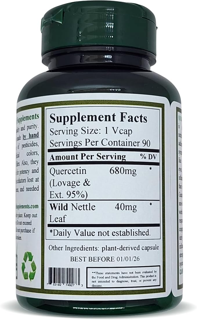 Green Organic Supplements' Quercetin Complex 90 VCaps High Absorbable Non-GMO Gluten-Free | Supports Health and Immune System