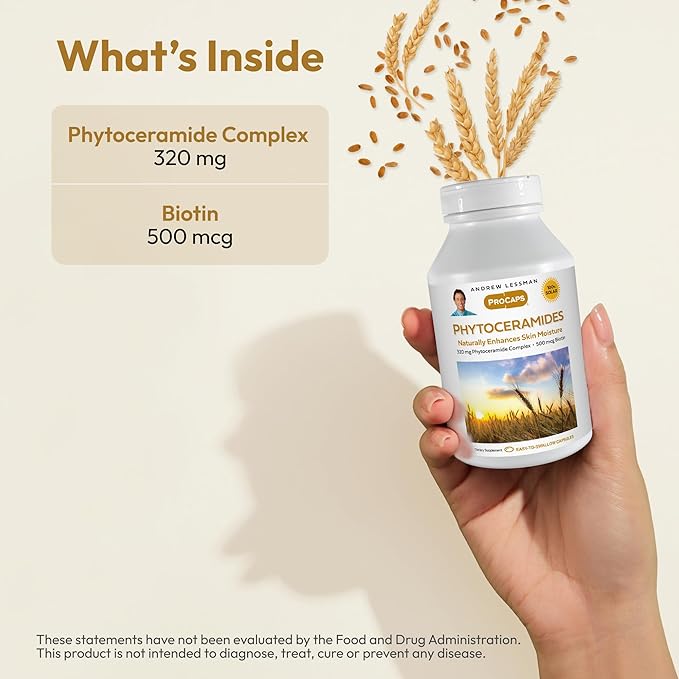 ANDREW LESSMAN Phytoceramides with Biotin 240 Softgels - Skin’s Vital Natural Internal Moisturizer. Naturally Enhances Soft Smooth Radiant Skin. No Additives. Small Easy to Swallow Softgels