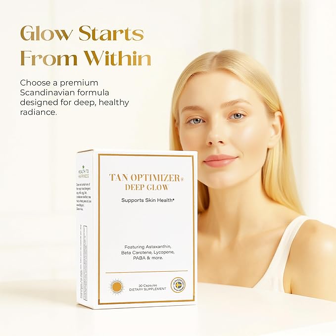 Tan Optimizer Deep Glow – Beauty-from-Within Skin Supplement with Astaxanthin Beta-Carotene &amp Antioxidants – 30 Capsules