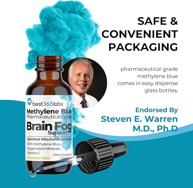 Methylene Blue Pharmaceutical Grade USP Grade Third-Party Tested with Vitamin C - Memory Booster - Improves Cognitive Function and Focus - Clear Thoughts and Reduced Fog - Liquid Supplement