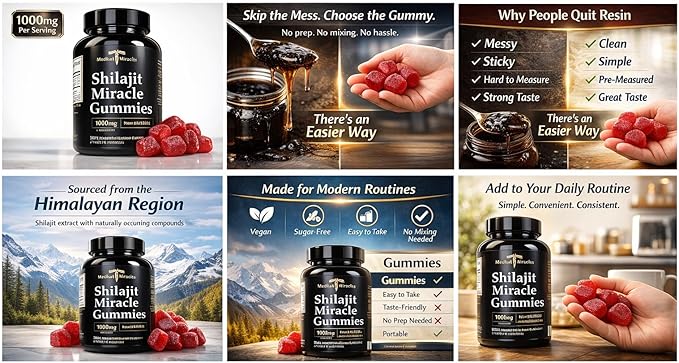 Medical Miracles Shilajit Gummies 1000mg – Himalayan Shilajit Extract with Fulvic Acid – Vegan Sugar-Free Supplement – Trace Mineral Complex – Easy Daily Gummy Format 60 Count