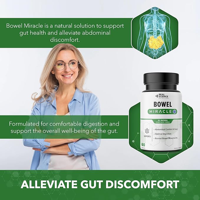 Real Science Nutrition Offers Bowel Miracle: Natural Solution for Gut Health Abdominal Discomfort Lower Bowel Formula Aiding IBS and Chronic Bloating