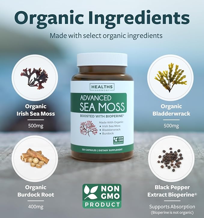 Black Seed Oil Liquid &amp Sea Moss (2-Month Supply) Sea &amp Seed Fusion Bundle - Black Seed Oil Liquid (16fl.oz) Premium Cold-Pressed Clack Cumin Seed Oil &amp Organic Irish Sea Moss with BioPeri