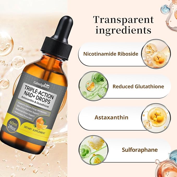 Advanced NAD+ Liquid Supplement - High Absorption Drops for Cellular Energy &amp Vitality Support - Supports Cognitive Health Focus &amp Natural Healthy Aging - Vegan Non-GMO 2 Fl Oz GMP Certifi