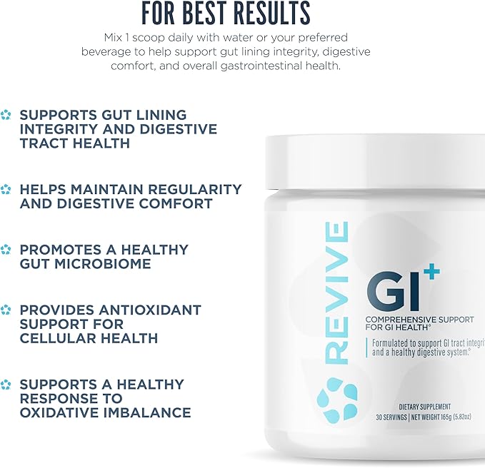 Revive MD Digestive Health Supplement GI Plus (30 Servings) - Supports Gut Health for Women &amp Men - Promotes Regularity &amp Bowel Function - Gut Health Supplements Powder for Gut Lining - Glute