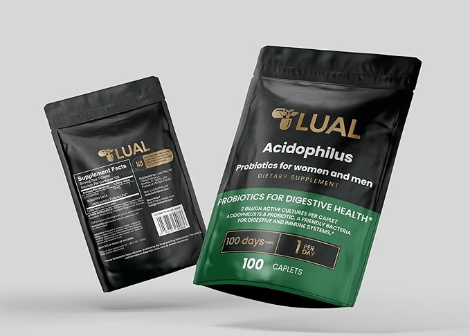 LUAL Acidophilus Probiotics for Women &amp Men – 2 Billion CFU per Caplet. Supports Digestive &amp Immune Health. Gluten-Free Non-GMO – 100 Caplets – 100 Days Supply – 1 Per Day
