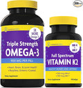 InnovixLabs Vitamin K2 &amp Triple Omega Bundle Full Spectrum Vitamin K2 (90 Softgels) Triple Strength Omega-3 Fish Oil (200 Softgels). Supports Healthy Bones Arteries and Joints. *