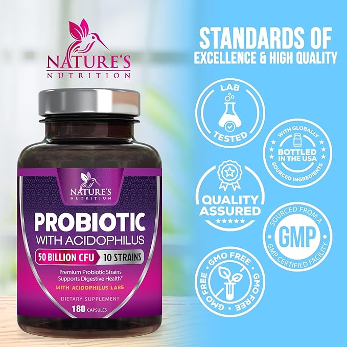 Probiotics 50 Billion CFU per Serving - 10 Strains + Prebiotics - Digestive Health Gut &amp Immune Support - Supports Occasional Constipation Gas &amp Bloating for Women &amp Men Shelf Stable - 1