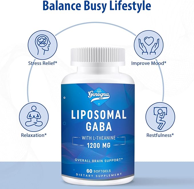GABA with L-Theanine Supplement 1200mg - High Bioavailable Liposomal GABA Supplements 60 Capsules for Adults