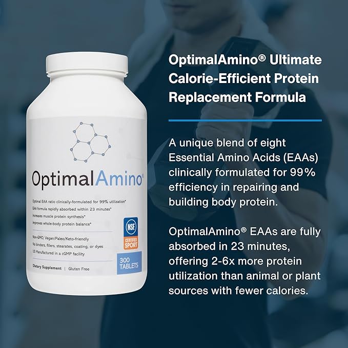 OptimalAmino Tablets Fitness Bundle (600 Count) | 99% Utilized Essential Amino Acids (EAA) Supplement | Increase Muscle Recovery BCAA Protein Pre/Post Workout NSF Certified for Sport® Certified