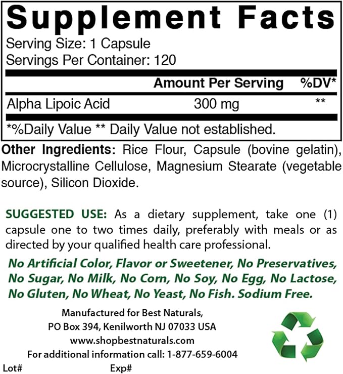 Best Naturals Alpha Lipoic Acid 300 mg &amp Acetyl L-Carnitine 500 Mg