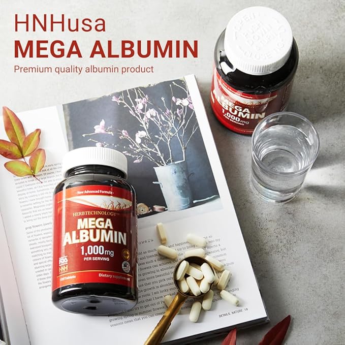 Dr.K&ampC HNHusa Mega Albumin Protein 1000mg 60 Tablets Healthy Kidney Liver Function Wellness Overall Health Support Energy Life Balance Supplement 60tabs 1pk