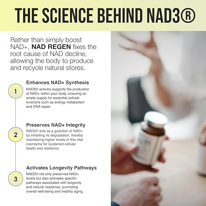 BIOSTACK NAD Regen - Advanced NAD+ Supplement with NAD3 Yüth Spermidine Resveratrol Niacinamide | NMNH Alternative | Anti Aging Longevity &amp Cellular Health Vitamin B3 Complex (180 Capsules)