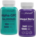 LongLifeNutri Alpha GPC 600 mg &amp Maqui Berry 1000 mg Bundle – 180 + 240 Veg Caps 3 &amp 4 Month Supplies Choline &amp Superfruit Antioxidant Support Non-GMO GMP Certified Made in USA