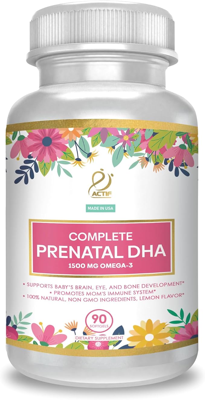 ACTIF Complete Prenatal DHA with 1500mg Omega-3 100% Natural Organic DHA EPA – Non-GMO 90 Count